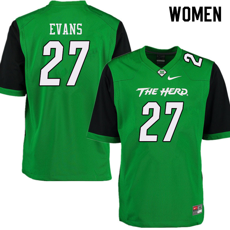 Women #27 Sheldon Evans Marshall Thundering Herd College Football Jerseys Sale-Green